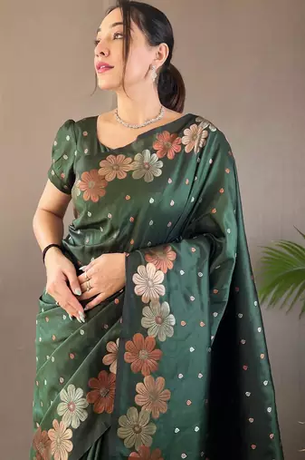 Green art silk  woven saree