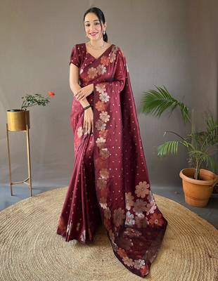 Maroon art silk  woven saree 2