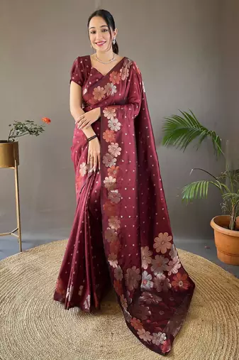 Maroon art silk  woven saree