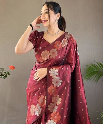 Maroon art silk  woven saree 3