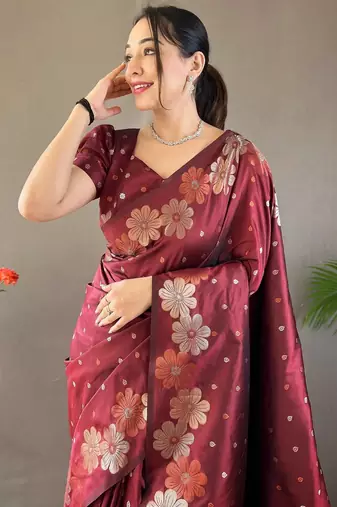 Maroon art silk  woven saree