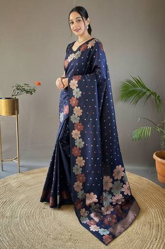 Navy blue art silk  woven saree