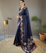 Navy blue art silk  woven saree
