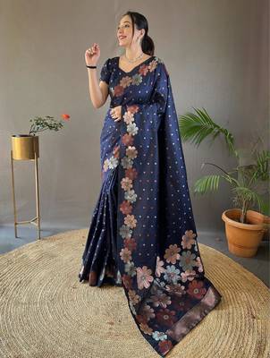 Navy blue art silk  woven saree 2