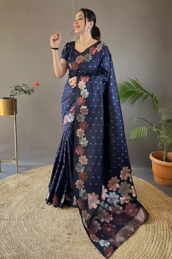 Navy blue art silk  woven saree