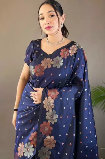 Navy blue art silk  woven saree