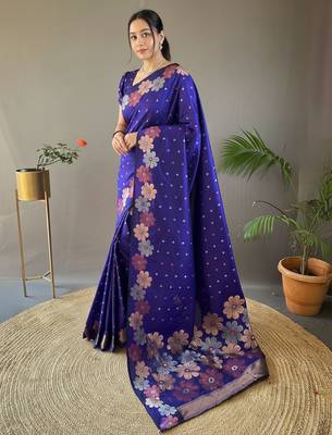 Purple art silk  woven saree 1