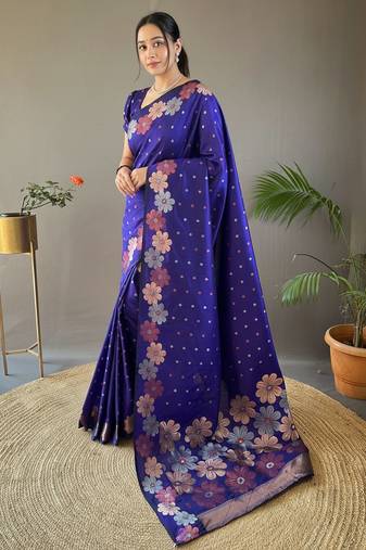 Purple art silk  woven saree