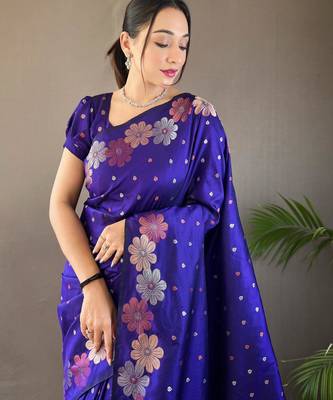 Purple art silk  woven saree 4