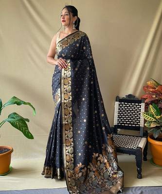 Black art silk  woven saree 1
