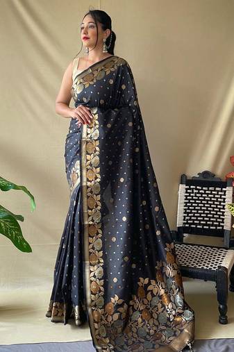 Black art silk  woven saree