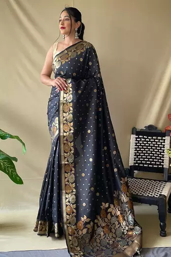 Black art silk  woven saree