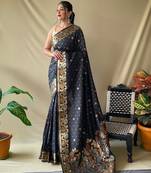 Black art silk  woven saree