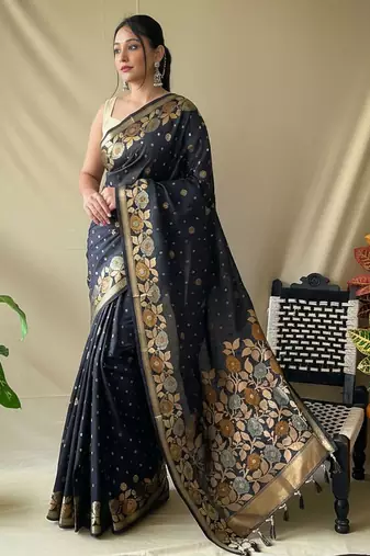 Black art silk  woven saree