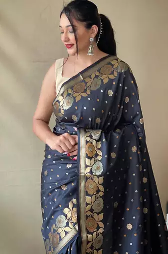 Black art silk  woven saree