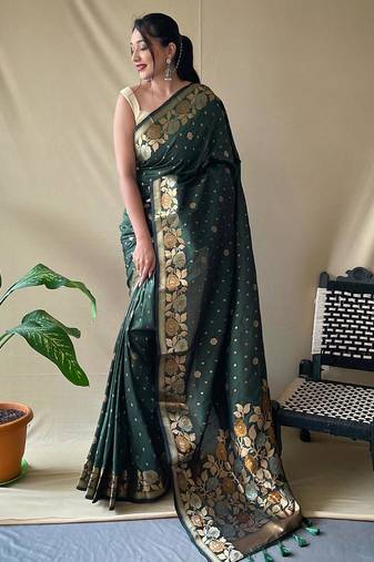 Green art silk  woven saree