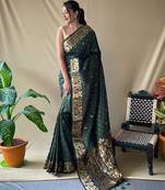Green art silk  woven saree