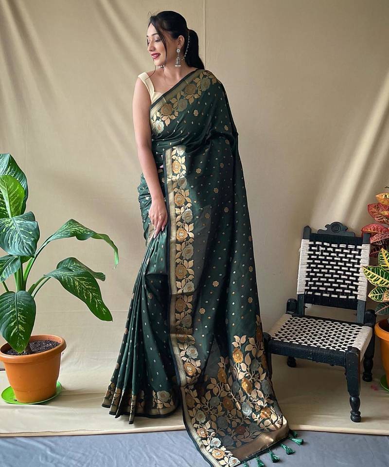 Green art silk  woven saree