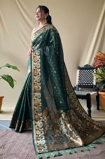 Green art silk  woven saree