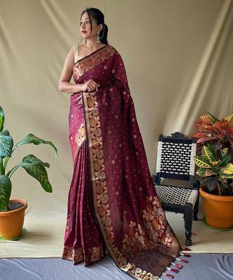 Maroon art silk  woven saree 1