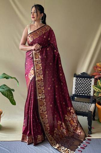 Maroon art silk  woven saree