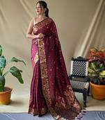 Maroon art silk  woven saree