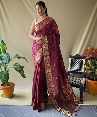 Maroon art silk  woven saree 2