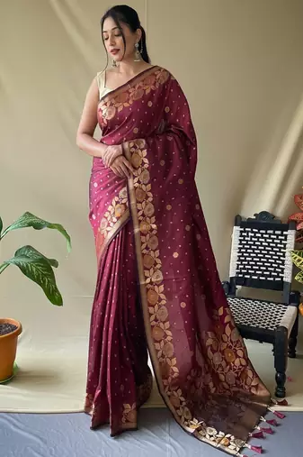 Maroon art silk  woven saree