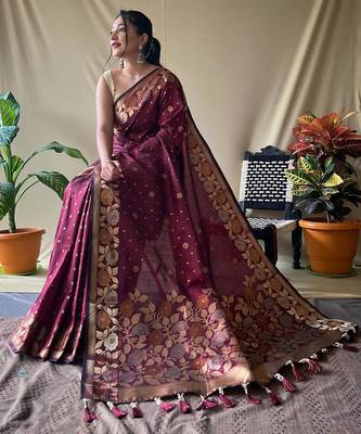 Maroon art silk  woven saree 3