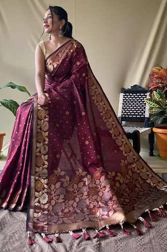 Maroon art silk  woven saree