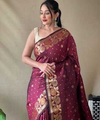 Maroon art silk  woven saree 4