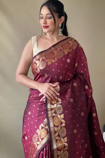Maroon art silk  woven saree