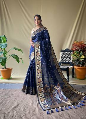 Navy blue art silk  woven saree 1