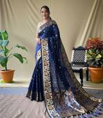 Navy blue art silk  woven saree