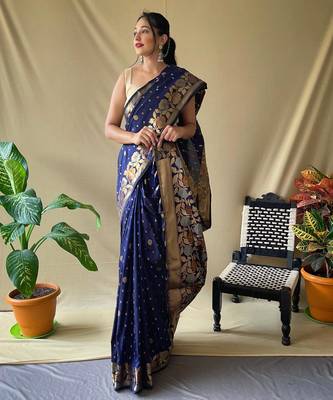 Navy blue art silk  woven saree 2