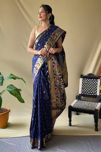 Navy blue art silk  woven saree