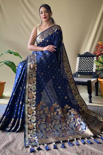 Navy blue art silk  woven saree
