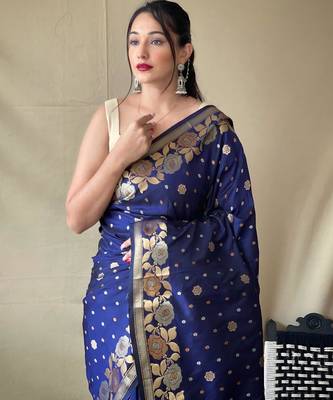 Navy blue art silk  woven saree 4