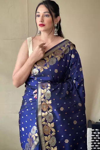 Navy blue art silk  woven saree