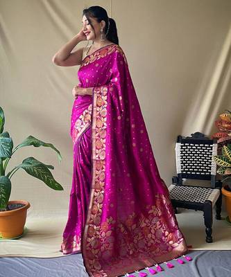 Pink art silk  woven saree 1