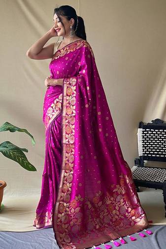 Pink art silk  woven saree