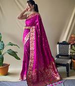 Pink art silk  woven saree