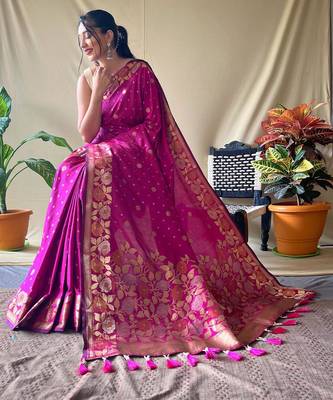 Pink art silk  woven saree 2