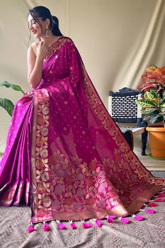 Pink art silk  woven saree