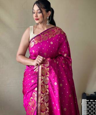 Pink art silk  woven saree 3