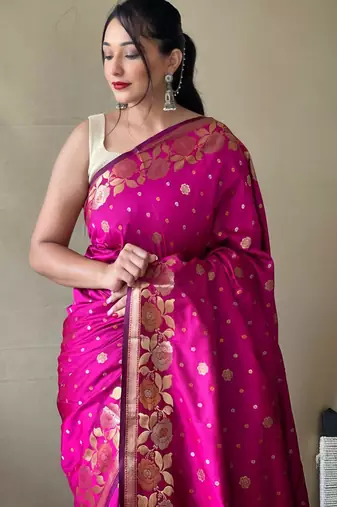 Pink art silk  woven saree