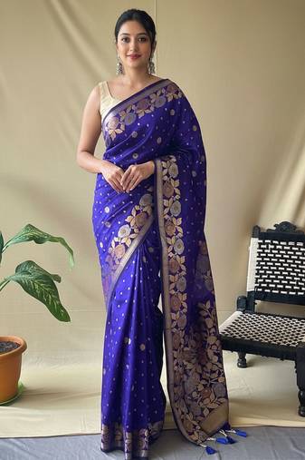 Purple art silk  woven saree