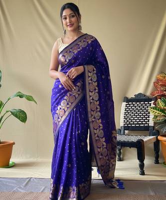 Purple art silk  woven saree 2