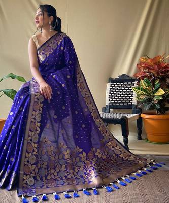 Purple art silk  woven saree 4