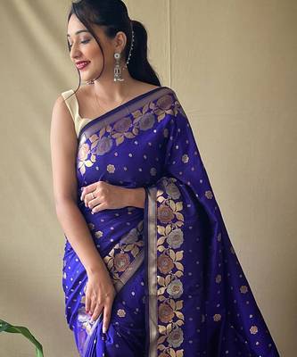 Purple art silk  woven saree 5